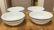 x4 Vintage Pyrex White Glass With Teal Blue Band Cereal Soup Bowl #705-5