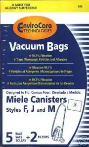 Envirocare Vacuum Bags + filter made to fit Miele F,J,M