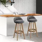 Set of 2 Bar Stool Fabric Backrest Bar Stools Plywood 360 swivel seat- Grey