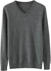 [Zadaos] 100% Solid Cashmere Sweater Men's Pullovers Spring Autumn V-Neck Tops Knit Jacket Gray S