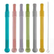 Hollow Teether Tube 6 Pack Chew Straw Toy Infant Toddlers Silicone for Babies