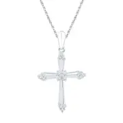 14k White Gold Round Diamond Cross Pendant 1/10 Cttw