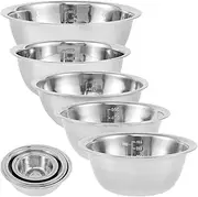 5 Pcs Stainless Steel Mixing Bowls Set Stackable Nesting Bowls Set Multipurpose Metal Kitchen Bowl Set for Baking Prepping Cooking Food Storage, Measurement Marks 5 Sizes 4.5, 3, 2, 1.5, 0.7 QT