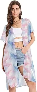 [sanluoli] Swim Cover Up for Women Open Front Bikini Cover Up Beach Vacation Essentials S-L Mix Watercolor Transparent Simple