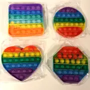 Popit Fidget Popper Bubble Sensory, New Set of 4, Rainbow Heart and Other Shapes