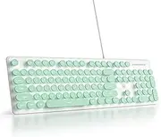 Wired Typewriter Style Keyboard, 104 LED Backlit US QWERTY Membrane Keyboard with Round Keys for Computer/PC/Laptop/Windows V300-Green