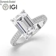 Emerald Solitaire Labgrown Diamond Hidden Halo Ring 18k White Gold 4.35 Ct