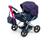 Bayer Cosy 59Cm Pram/Stroller Kids Toy for 46Cm Dolls Dark Blue W/ Pink Hearts