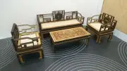 Miniature Chinese living room set with 2 armchairs, 1 sofa and table, 1:12 scale