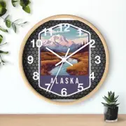 State Of Alaska Skyline Art Wall Clock With an All Wood 3D Frame Time Piece