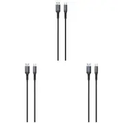 3x Rockrose Powerline AC 3A USB-C Fast Charging & Data Sync Cable 1M Black