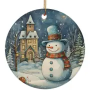 Snowman In Snowy Night Winter Christmas Ornament Xmas Gift Tree Decor Hanging