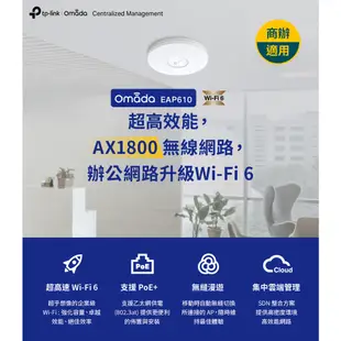 TP-Link EAP610 AX1800 wifi6 無線雙頻 PoE吸頂式基地台