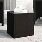 Side Table Black 40x37x40.5cm Poly Rattan Tempered Glass