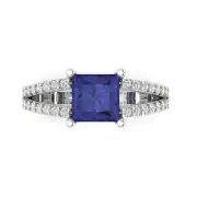 2.42 Princess split shank Tanzanite Stone Promise Wedding Ring 14k White Gold
