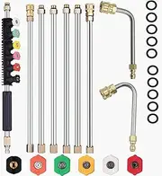 Selkie 120" Pressure Washer Extension Wand Power Washer Lance with Spray Nozzle Tips,30°,90°Curved Rod, 1/4’’Quick Connect, Replacement for Anti-Leaked Ring 4000 PSI…