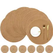 Round Braided Placemats Set of 6 Washable PP/PET Heat Resistant 34cm Table Place