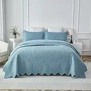 Brandream Full Size Quilt Set Cotton Bedspread Matelasse Coverlet Set Lightweight Summer Quilt Set Scalloped Edge 3-Piece