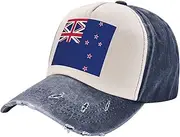 [YANYU] New Zealand Flag Print Fashion Washed Distressed Baseball Cap Vintage Adjustable Hat with Classic Brim, Navy Blue, One Size