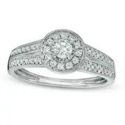 0.38 CT. T.W. Natural Diamond Frame Double Row Antique Vintage-Style Engagement Ring in Solid 10K White Gold