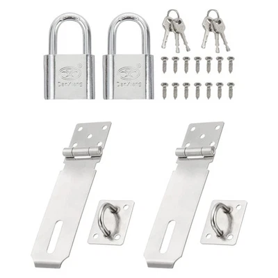 2Pcs 5" Padlock Hasp Set Stainless Steel Door Lock Latch with Keys Screws