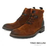 TINO BELLINI 男款葡萄牙進口牛麂皮陽剛帥氣側拉鍊工裝靴