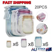 20Pcs Mason Jar Bag Zipper Pouch PE Plastic Reusable Zip Lock Food Storage AU