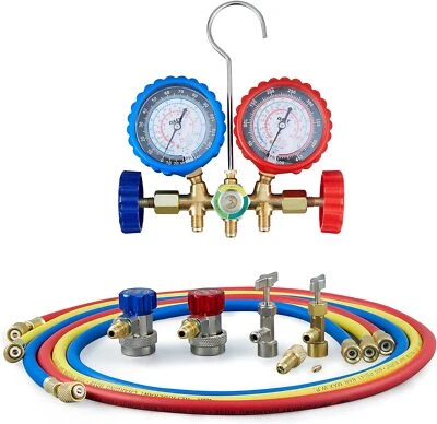Orion Motor Tech AC Gauge Set with Self Sealing & Puncturing R134A Can Tap, AC