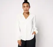 nicole by Nicole Miller Women's Top Sz M Puff Sleeve Button-Front White A667799