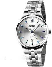 [sdsau] Skmei 9071 Stainless Steel Strap Analog Display Men's Quartz Casual Sport Waterproof White Watch