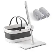 Flat Mop and Collapsible Bucket OG7, Mop and Bucket for Floor Pure White