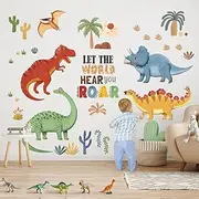 DECOWALL SG2-2425 Colorful 5 Dinosaurs Wall Stickers Kids Nursery Baby Animals Cute Pastel Boho Home Decor Boys Girls Bedroom Playroom Classroom Wall Decals