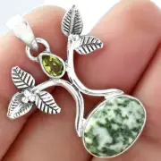 Tree of Life - Dioptase & Peridot 925 Sterling Silver Pendant Jewelry P-1420