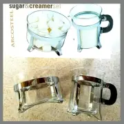 Sugar & Creamer Arcosteel Glass & Chrome Footed French Press Look Set of 2 NEW
