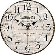Toudorp 14 Inch Wall Clock Wooden French Country Style Silent Wall Clock Battery Operated Non Ticking Quality Round Quartz Wall Clocks Easy to Read Home Decorative Vintage Wall Clock