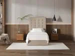My Style Buttoned Headboard & Drawer Base - King Single / Natural / Gas Lift Base