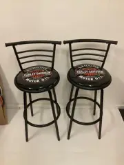 HARLEY DAVIDSON MOTOR OIL NEW BAR STOOL X 2 WITH BACK REST 360 DEGREES SWIVEL