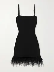 [HVN] HVN - Mia Feather-trimmed Crepe Mini Dress - Black - US12 US 12 Black