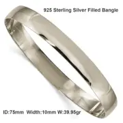 Silver Bracelet 925 Sterling Filled Solid 10mm Bangle Ladies Extra Large 75mm