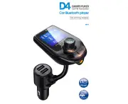 D4 Hands-Free Car Bluetooth FM Transmitter, Radio Adapter, USB Car Charger, Black