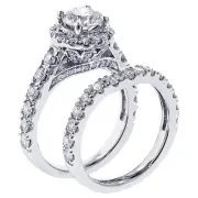 3.00 CT Brilliant Large Diamond Encrusted Engagement Bridal Set 18k WG (G SI1)