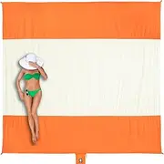 WEKAPO Beach Blanket - Sandproof Waterproof Extra Large Beach Mat | Oversized Sand-Free Lightweight Quick-Drying | Beach Vacation Essentials with Stakes & Corner Pockets (Orange, 9x7 FT)