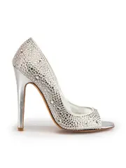 Silver Crystal Embellished Open Toe Heels