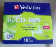 VERBATIM CD-RW REWRITABLE DISCS, 700 MB, 12x, 80 MIN. - 10 PACK SLIM LINE CASE