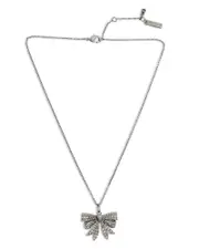 Kurt Geiger London Pave Eagle Head Bow Mini Pendant Necklace in Rhodium Plated, 16-18