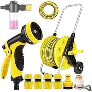 Hose Reel 30+2M, Water Hose Reel with Nozzle, Retractable Garden Hose Reel with Multipurpose Spray Gun