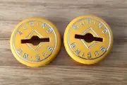 Sugino - Crank Caps - Yellow silver font - old school bmx