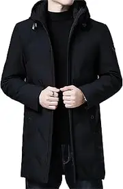 [SWJGLITTR] Men's Lightweight Puffer Jacket Waterproof Winter Hooded Coats Warm Thicken Ski Outdoor Coat, Black, Medium