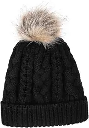 [FRCOLOR] Ball Knit Hat Fur Hats Stitch Beanie Fashion Beanie Fluffy Faux Fur Pompom Cap Plush Pompom Hat Without Brim Beanie Hats for Women with Pompom Beanie Cap Acrylic Black