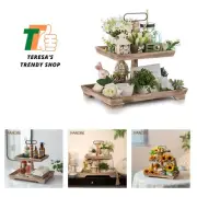 Farmhouse Tiered Tray Stand: Rustic Wood 2 Tier Serving Tray Decor Two Rectan...